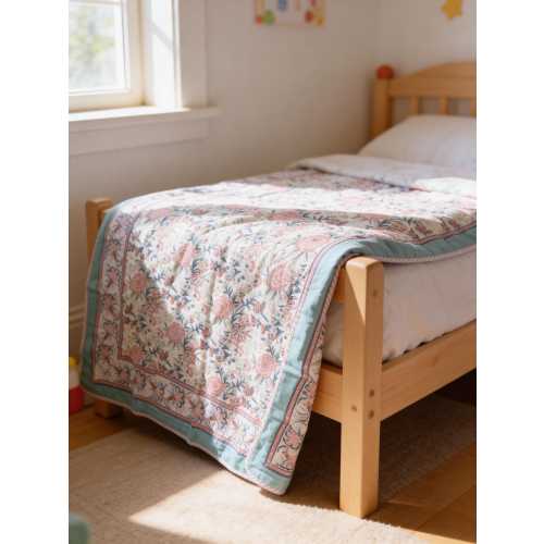Hand Block Print Cotton Dohar, Kids Quilt, Lightweight Breathable Blanket