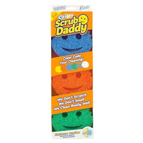 Scrub Daddy Colors Kitchen Sponges - Scratch-Free Dishwashing Sponges & Sponge for Kitchen Sink, Bathroom & Household Cleaning - BPA-Free Polymer Foam (3 Count)