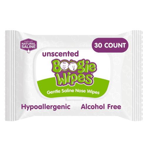 Boogie Wipes Saline Nose Wipes, Hypoallergenic & Alcohol-Free, Unscented, 30 Count HSA/FSA Eligible