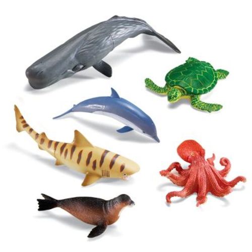 Learning Resources Jumbo Ocean Animals I Octopus, Whale, Shark, Sea Turtle, Seal, and Dolphin, 6 Animals