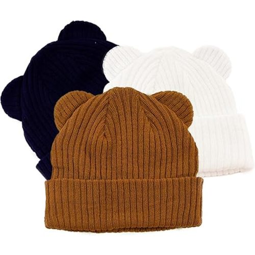3 Pcs Baby Hats Infant Bear Ear Beanie Hats Newborn Knitted Hats for Boys and Girls for 6-24 Months
