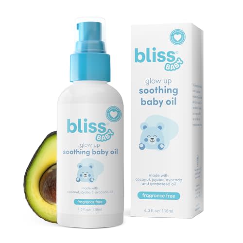 Bliss Baby Oil, All Natural, Premium & Unscented, Vegan - Made with Organic Avocado Oil, Coconut Oil, Dermatologist Tested, Soothing & Hydrating Baby Massage Oil, Travel Size 4 fl. Oz.