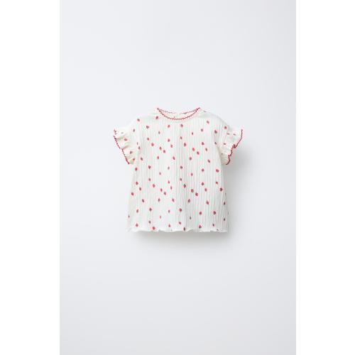 TEXTURED STRAWBERRY T-SHIRT - Oyster-white | ZARA United States