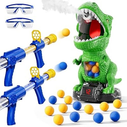 Dinosaur Shooting Toys for Kids 3-5 Years, Movable Target Shooting Games with 2 Air Pump Launcher, Interactive Competition Game Gift for Boys and Girls Ages 3 4 5 6 7 8 Years Old