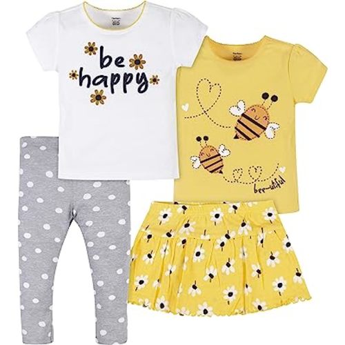 Gerber Baby Girls' Toddler 4-Piece Skirted Panty, Shirts, and Active Pant Set