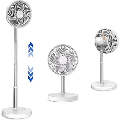 UN UNITEDTIME Desk Fan - Battery Operated Fan With 4 Speeds, Adjustable Height Portable for Outdoor, Courtyard, Beach, Tent, Travel, Room, Kitchen, with Timer night Led light