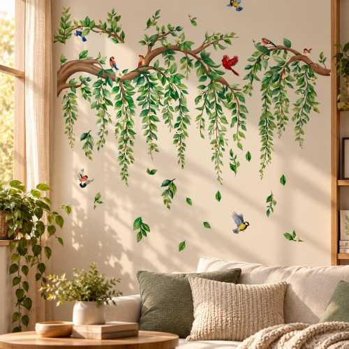 Willow Tree and Bird Wall Decal, Peel and Stick Wall Sticker, Removable Nature Wall Decor for Living Room, Bedroom, Nursery