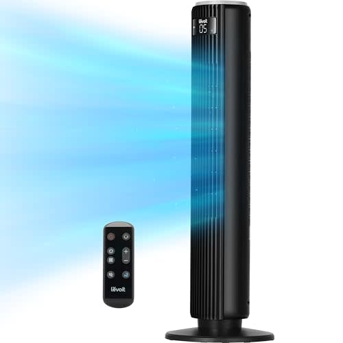 LEVOIT Classic 36 inch Tower Fan for Bedroom, 25ft/s Airflow Standing Fan that Blows Cold Air for Home, 90° Oscillation, Quiet 28dB, Remote, 12H Timer, 5 Speeds, 4 Modes with Smart Sensor, Black