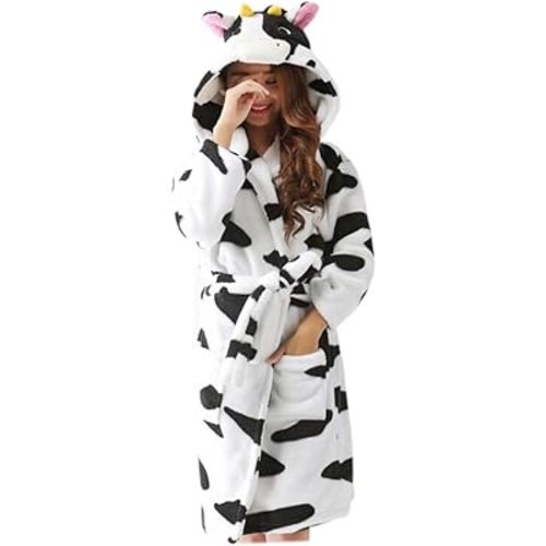 CuteOn Bathrobe for Women Soft Fleece Hooded Plush Loungewear