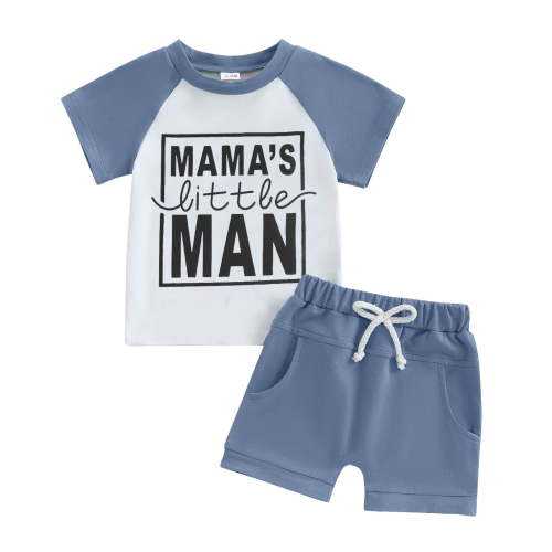 TOWED22 Toddler Baby Boy Summer Clothes Short Sleeve T-Shirt Tops Shorts Set 2Pcs Casual Outfit(Blue,18-24 M)