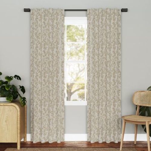 2pc 72"x84" Sun Zero Estelle Foliage Woven Jacquard 100% Blackout Back Tab Curtain Panel Pair Stone