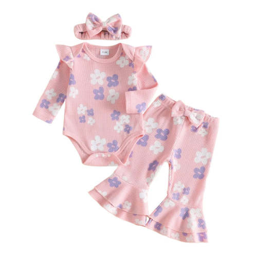 FLOWERS Pink Bellbottom Outfit - Hazel & Bo