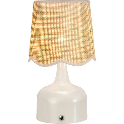 Cordless Boho Table Lamp Beige, Scalloped Wicker Shade, 5200-mAh Rechargeable Battery, 3-Way Dimmable, Build-in Integrated LED 320 Lumen Max, for Bedside Living Room