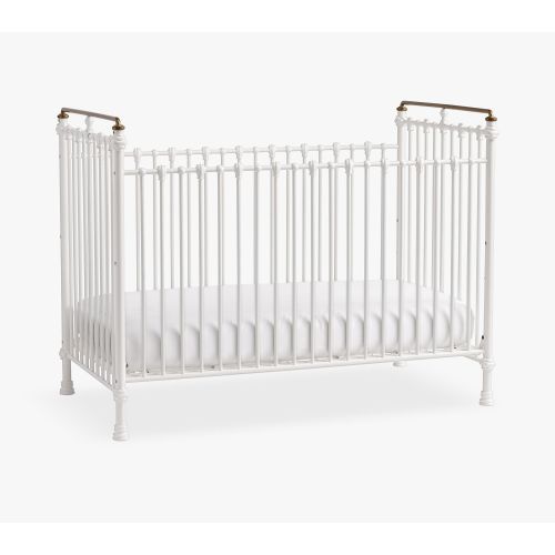 Chris Loves Julia 2-in-1 Convertible Iron Crib, White/Antique Brass, White Glove Delivery