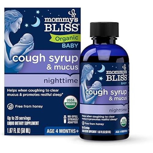 Mommy's Bliss Organic Baby Cough Syrup & Mucus Night Time, Contains Organic Agave and Ivy Leaf, Babies 4 month+, 1.67 Fluid Ounces