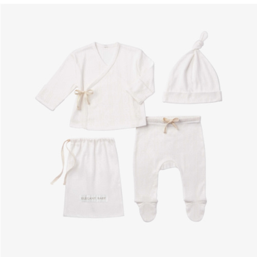 White Organic Cotton Pointelle Layette 3 Pc Gift Set