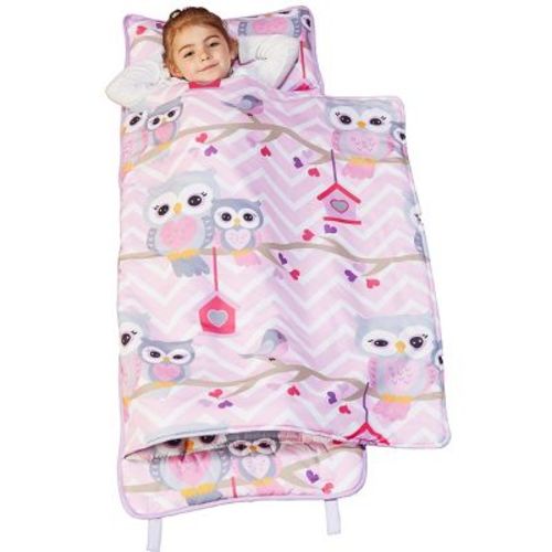 EVERYDAY KIDS Toddler Nap Mat –Sweet Owls– Soft Microfiber, Rollup with Handle & Pillow, for Preschool, Daycare, or Travel -Ages 3-6 years