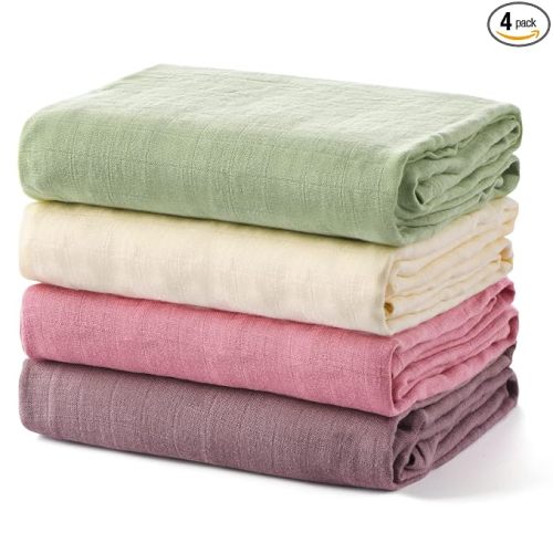 Momcozy Muslin Swaddle Blankets, 4-Pack Breathable and Skin-Friendly Receiving Blankets, Swaddle Blanket Shower Gifts & Baby Registry Essentials, Large 47"x47", Soft Pastels