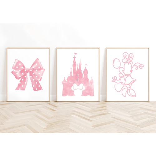 Minnie Wall Art, Minnie Art Prints, Girl Nursery Wall Art, Pink Bow, Castle