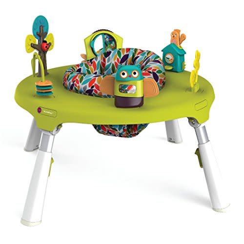 ORIBEL PortaPlay Convertible 3-in-1 Baby Activity Center & Play Table | Patented Bouncy Seat for Stable Foot Support | 5 Months+ | Development Focused Toys | Unisex (Enchanted Garden, Turquoise)