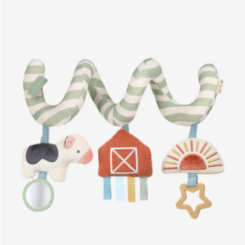 Itzy Ritzy Spiral Car Seat & Stroller Activity Toy - Stroller & Car Seat Toys for Ages 0 Months and Up - Hanging Toys Include Dangling Ring, Mirror and Textured Ribbons (Farm)