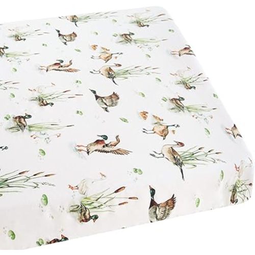 LifeTree Pack and Play Sheets Fitted for Baby, 38" x 26" x 2" Muslin Playard Mattress Pad Cover,70% Viscose from Bamboo and 30% Cotton, Mallard Duck Pattern