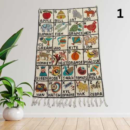 Handmade Alphabet Tapestry Wall Hanging with Animal Embroidery | ABC Tapestry Nursery Decor | Alphabet Wall Hanging for Kids Bedroom