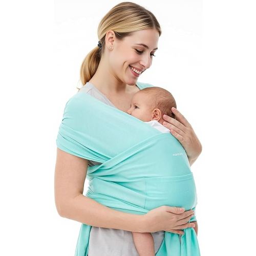 Momcozy Baby Wrap Carrier, Ergonomic Infant Slings for Newborn to Toddler 8-35 lbs, Adjustable Baby Wrap for Adult Fits Sizes XXS-XXL, Easy to Wear Baby Carriers, Lake Blue