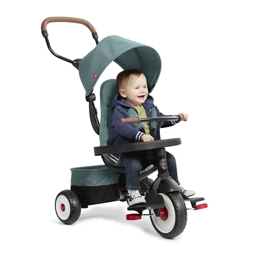 Radio Flyer City 4-in-1 Stroll 'N Trike, for Riders 1-5 Years Old, Teal | Stroller Tricycle for Toddlers, 4 Riding Modes, 3 Point Harness with Comfort Pad, Parent Controlled Steering, Rear Storage