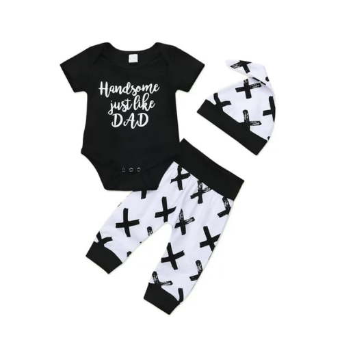 Canis Newborn Baby Boy Cotton Top Bodysuit Romper Pants Leggings Hat Outfit Clothes Black