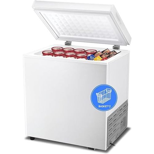 Kismile 2.0 Cubic Feet Chest Freezer with Removable Basket Free Standing Top open Door Compact Freezer with Adjustable Temperature for Home/Kitchen/Office/Bar