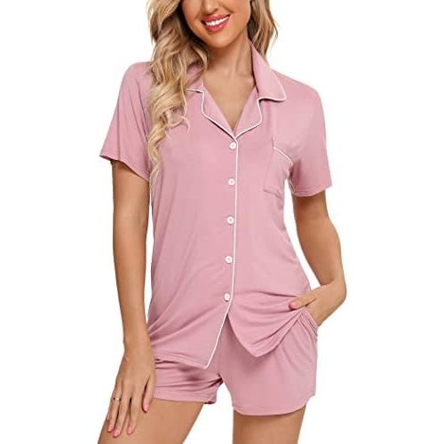 Leikar Womens Button Down Pajama Sets Bride Pajamas Sets Sleepwear Shorts Lounge Set
