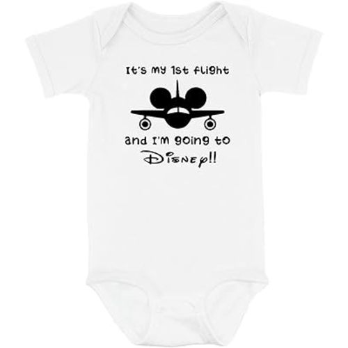 It's My 1St Flight And I'm Going To Dis-Ney Baby Bodysuit - Cute Baby Outfit With Airplane And Dis-Ney Theme - Adorable Baby Clothes For Newborns - Short Sleeve Unisex Baby Romper For Dis-Ney Trips