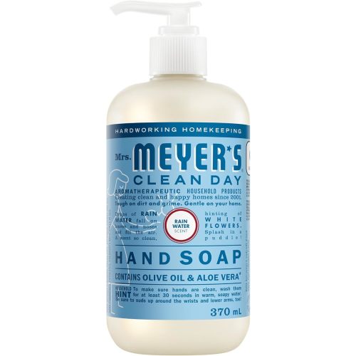Mrs. Meyer's Clean Day Liquid Hand Soap, Cruelty Free and Biodegradable Hand Wash Made with Essential Oils, Rain Water Scent, 370 ml Soap Pump Bottle