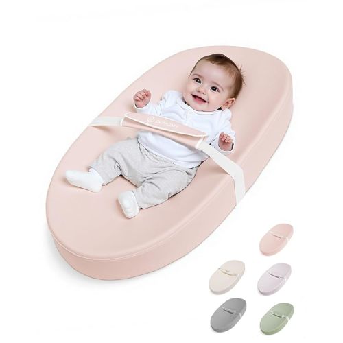 COMOMY Baby Changing Pad with Wipeable & Waterproof PU Cover, Contoured Diaper Changing Pad for Dresser with Non-Slip Safety Belt, Portable and Lightweight, Large Cushioned Foam, Pink