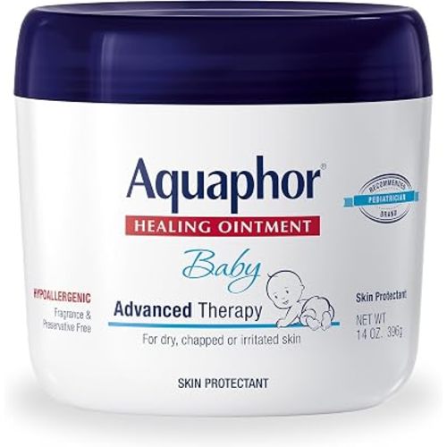 Aquaphor Baby Healing Ointment - Advance Therapy for Diaper Rash, Chapped Cheeks and Minor Scrapes - 14 Ounce Jar (Pack of 12)