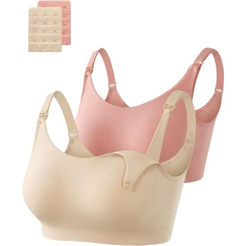 OUGES Cotton 2 Pack Nursing Bras Breastfeeding Seamless Maternity Sleep Bra