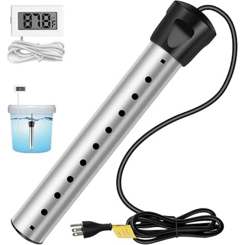 B013 Immersion Water Heater,2000W Portable Hot Water Heater with Digital LCD Thermometer,Bucket Heater with 304 SS Guard,Fast Heating Small Pools, Bathtubs,Buckets,Tanks