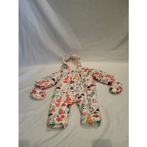 Baby Girl 9-12months Snow Suit Woodland Animal Print Mushrooms Zip In Mittens
