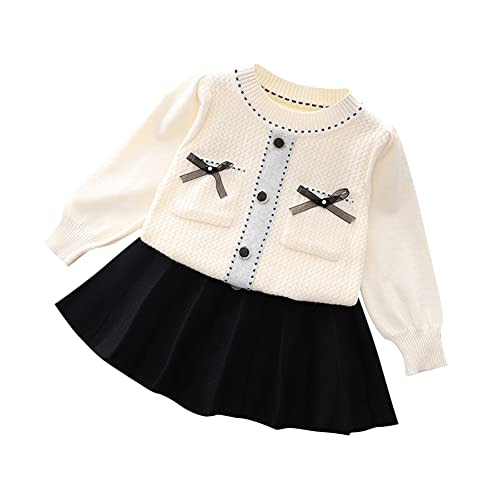 IWEMEK Toddler Baby Girl Fall Winter Clothes Knitted Buttons Sweater Top Mini Skirt Set Ruffle Cardigan Sweater Dress Outwear