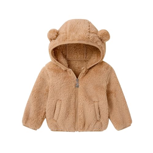 Adarl Baby Toddler Boys Girls Fleece Jacket with Hood Zip Up Cute Bear Coats for Infant Boys Girls Fuzzy Jacket with Ear 1-5T