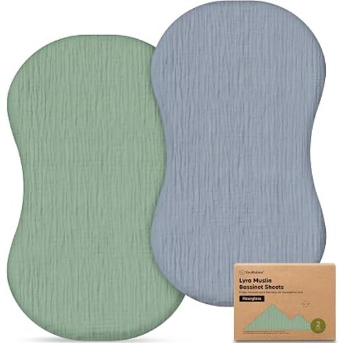 2pk Muslin Baby Bassinet Sheets Girls Boys 30x18 (Slate, Hourglass)