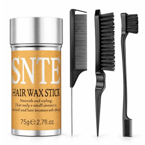 Slick Back Hair Brush & Hair Wax Stick Set - Frizz Control & Flyaway Smoothing - Sleek Ponytails, Buns, Edges - Styling Cream/Gel/Balm/Pomade Stick for Women - Styling Accessories for Girls & Kids
