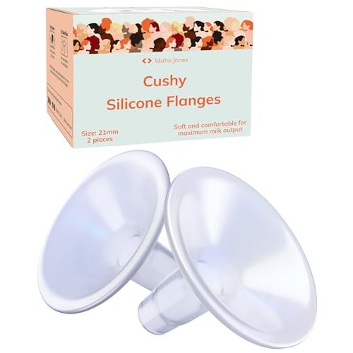Cushy Silicone Flanges, Breast Shields - Replacement Pump Parts - for Spectra, Lansinoh, Medela Pumps - Great for Elastic Nipples - Double (2 Pack) - 21mm
