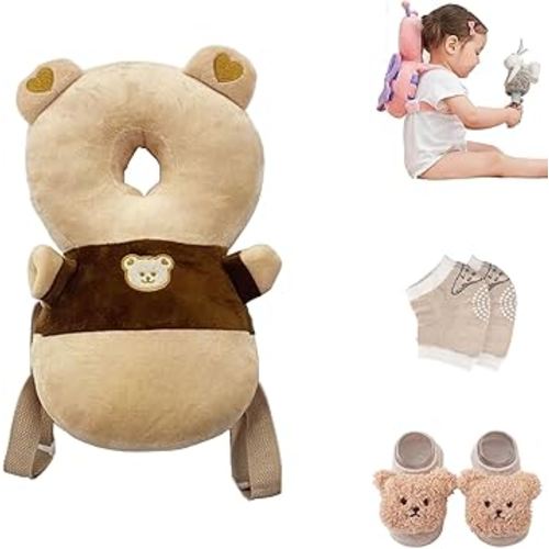 Baby Walker Head Protector Backpack Wear,Toddler Adjustable Baby Head Protection Backpack for Safety Baby Learning Walking Crawling (Brown Bear)