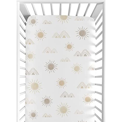 Sweet Jojo Designs Fitted Baby Crib Sheets (Taupe Boho Desert Sun) for Girls, Infant Nursery, Toddler Room - Standard Size (Bohemian, Watercolor Mountains, Southwest, Outdoors, Minimalist Geometric)