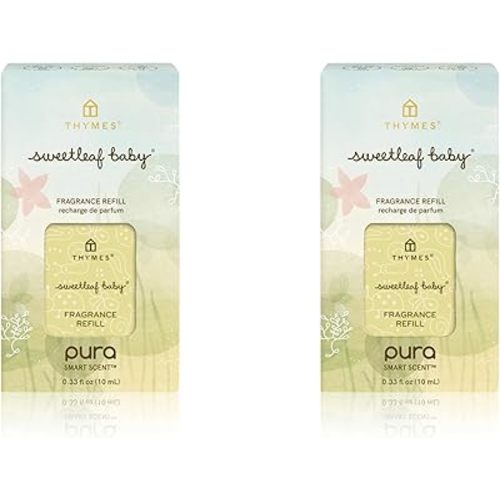 Thymes Pura Refills – 2 Pack of Oil Diffuser Scents – Long-Lasting Pura Diffuser Refills – Premium Home Fragrance – Notes of Rosemary, White Sage, Jasmine and Lemon (Sweetleaf Baby, Pack of 2)