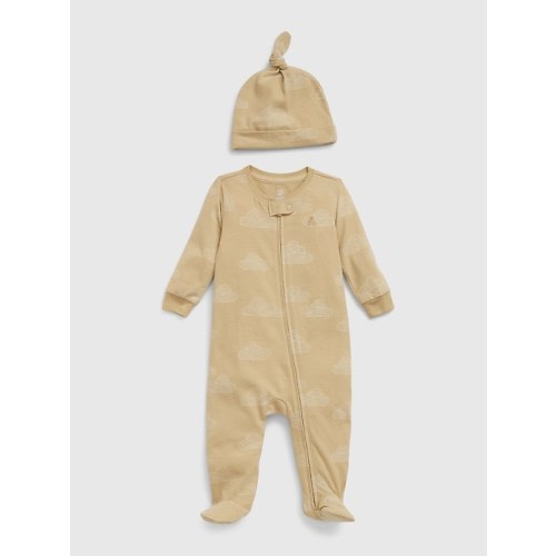 Baby 100% Organic Cotton 2-Piece Outfit Set in new sand beige, size: Up To 7lb