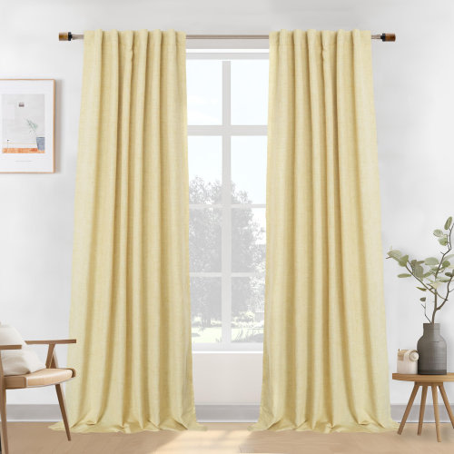 Ebern Designs Goffredo 100% Blackout Natural Curtains for Bedroom Double Layer Drape Farmhouse Thermal Insulated Rod Pocket Back Tab Full Light Blocking 2 Panels for Living Room Nursery & Reviews | Wayfair