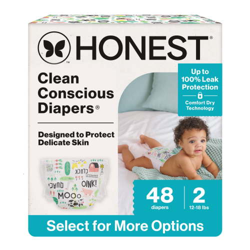 Honest® Clean Conscious Baby Diapers Size 2 (12-18 lbs), Hypoallergenic and Fragrance Free, 48 Count